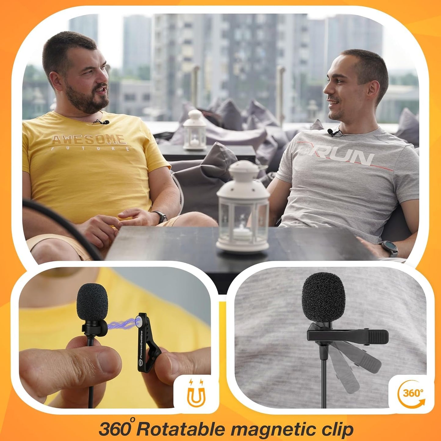 PowerDeWise Dual Lavalier Microphone Set for iPhone, Android & Camera - Professional Clip-On Lapel Microphones for Interviews, Podcasting, YouTube