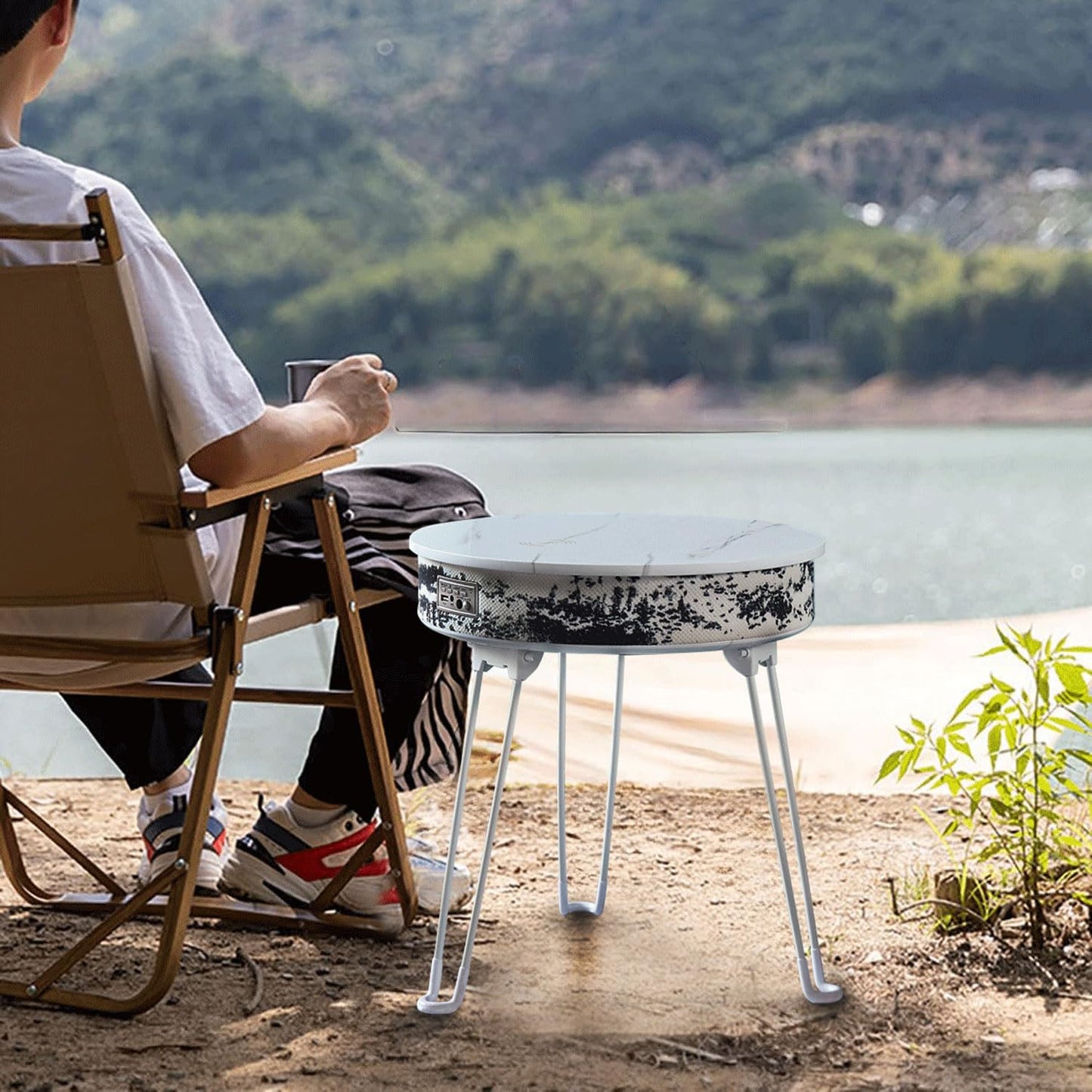 Louis Donné Smart musicTable with Bluetooth Speaker & Wireless Charging Station, Portable FoldableTable with 10W 360° Stereo Sound, Sensor Night