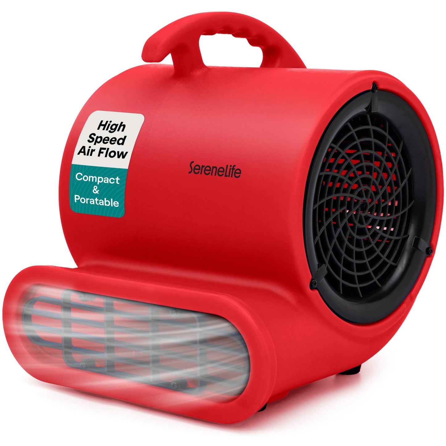 SereneLife Air Mover Blower Fan 2500 CFM - Powerful High Performance 3-Speed Fan for Floor & Carpet Drying, Portable Floor Fan w/Adjustable Tilt, Plug