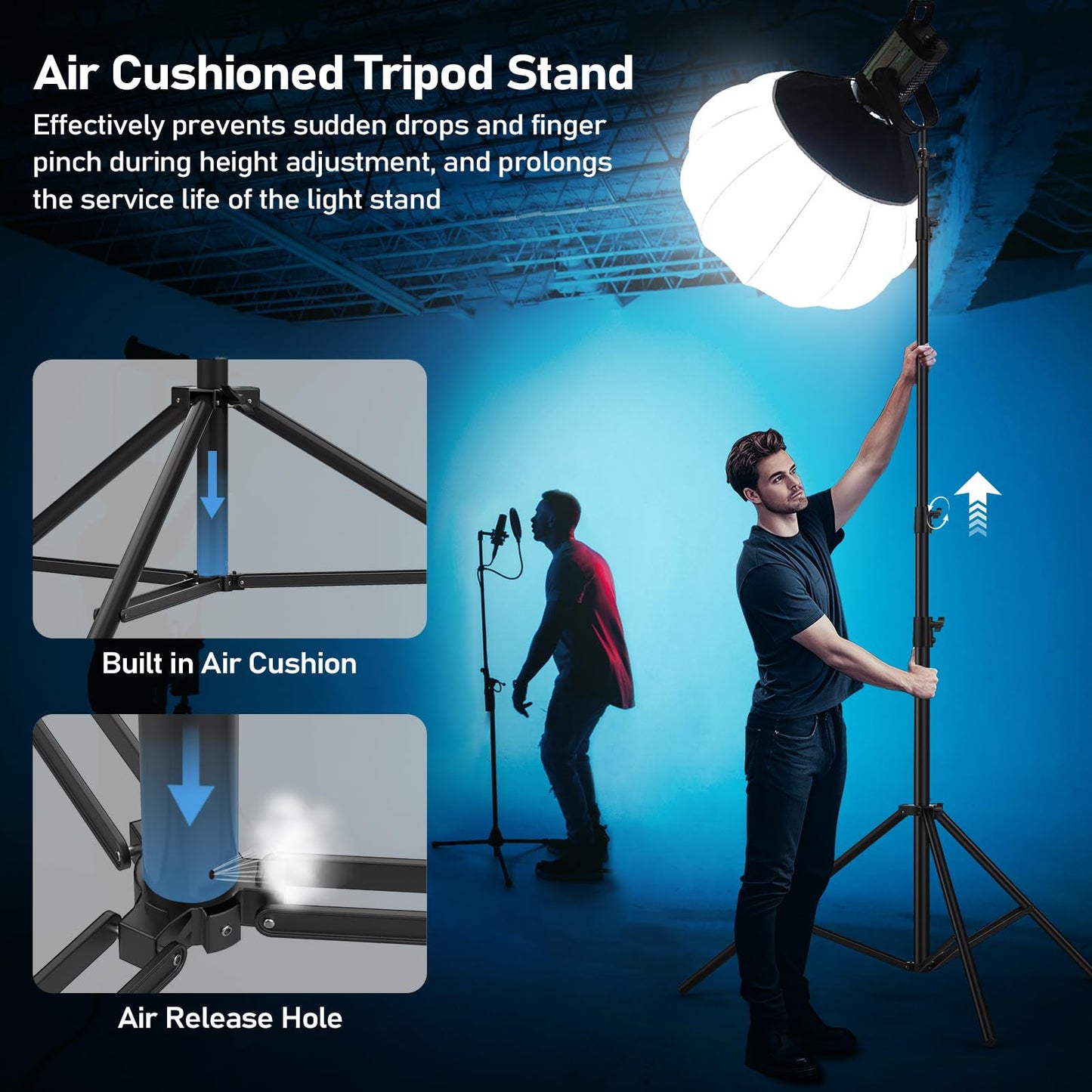 13.1' Heavy Duty Light Stand Photography, Sdfghj 157.2in/4m Adjustable Metal Professional Sky High Tripod with Air Cushioned with 1/4"& 3/8" Screw