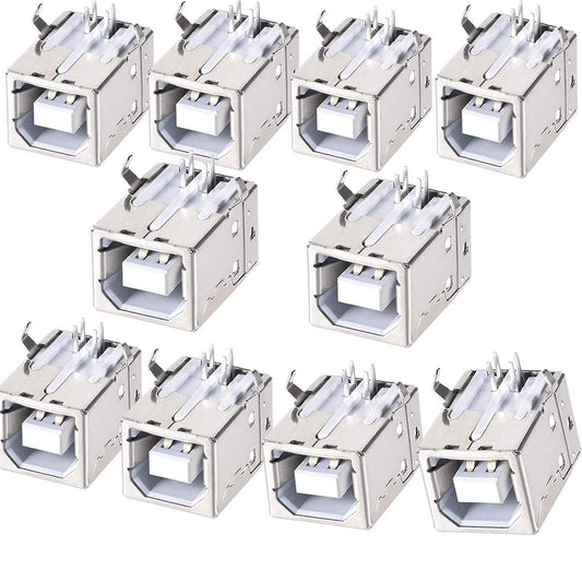 10PCS USB Port 2.0 Connector Type-B Female Replacement for Solder Printer 4-Pin PCB Mount DIP Socket Connector DIP 90 Degree Right Angle Adapter