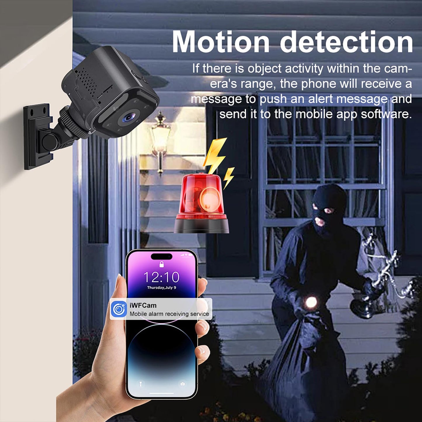 Guardhouse Mini Camera, Two Way Audio, 120°Pan Tilt Rotation, Local MicroSD Card Storage, WiFi Remote Mobile App Control for Indoor,Outdoor Security