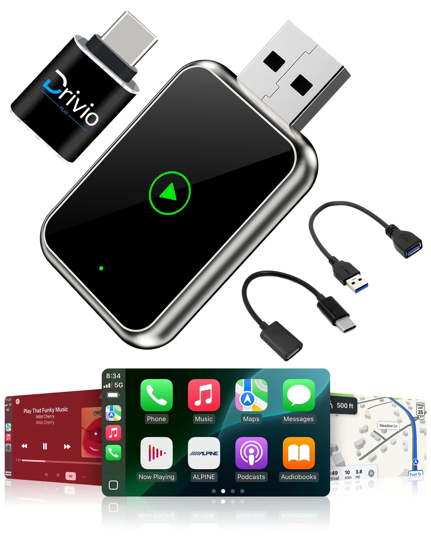 Drivio Wireless CarPlay Adapter for iPhone & Android | USB CarPlay Wireless Adapter with Screen Mirroring | 2026 Bluetooth Car Play Dongle Apple Play