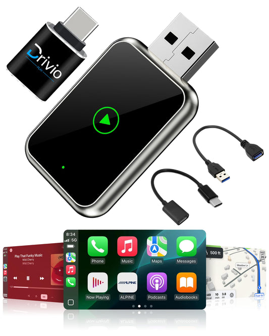 Drivio Wireless CarPlay Adapter for iPhone & Android | USB CarPlay Wireless Adapter with Screen Mirroring | 2026 Bluetooth Car Play Dongle Apple Play
