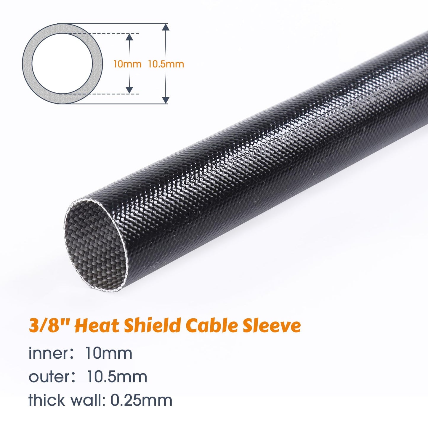 Sunnarepoon Silicone Fiberglass Cable Sleeve - Waterproof, Insulation and Cord Protector High Temp Heat Shield Sleeve Wire Tube (3/8'' - 10Foot)