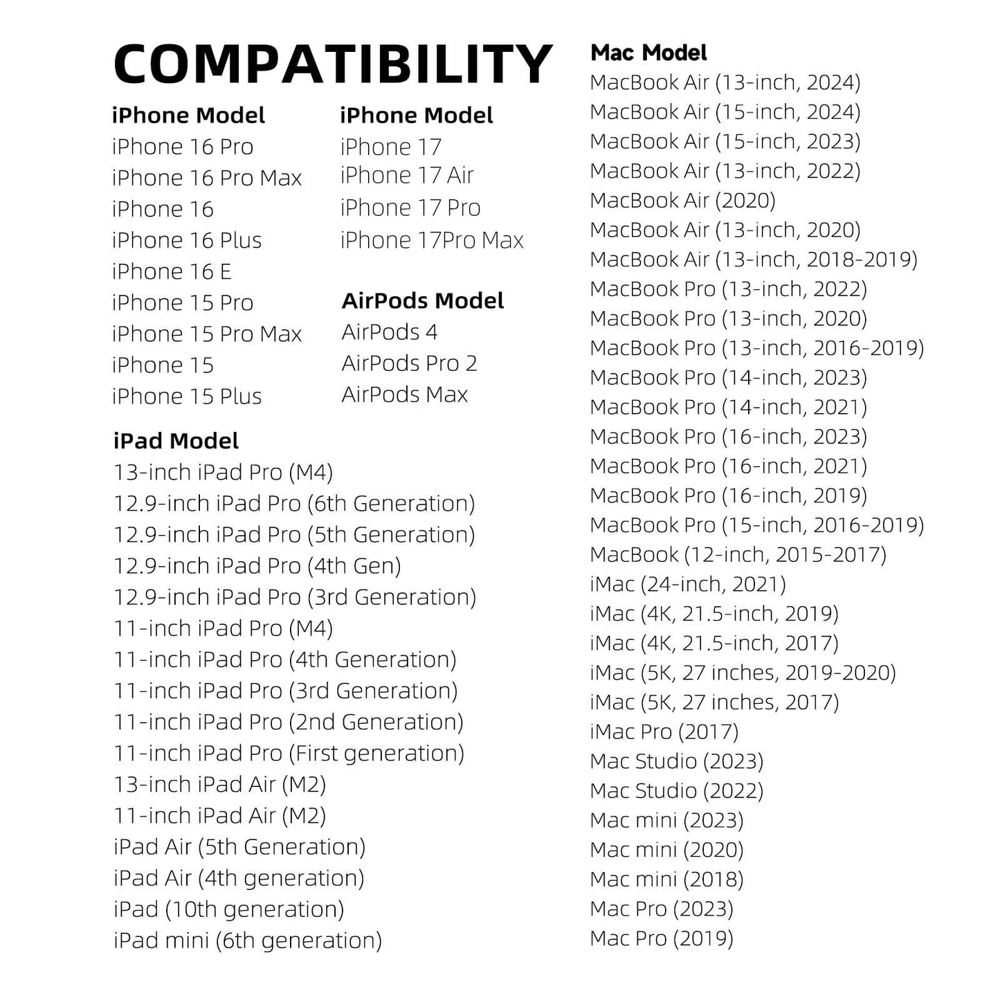 2 Pack USB-A to USB-C Car Carplay Cable for iPhone 17, 17 Air, 17 Pro, 17Pro Max, iPhone 16, 16 Plus, 16 Pro, 16 Pro Max, 16E, iPhone 15, iPad 10th