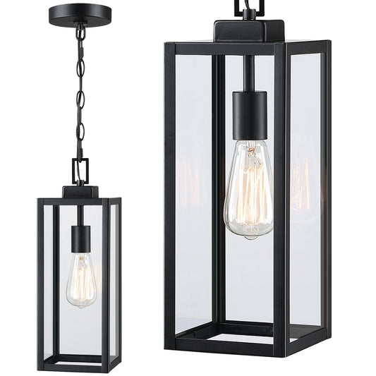 Faymart lighting 17 Inch Outdoor Pendant Light for Porch,Metal and Glass Outside Hanging Light Ceiling Mount Exterior Hanging Lantern for Patio