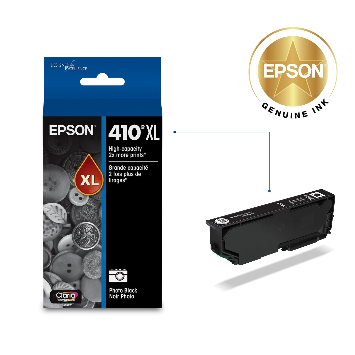 EPSON 410 Claria Premium Ink High Capacity Photo Black Cartridge (T410XL120) Works with Expression XP-530, 630, 640, 7100, 830
