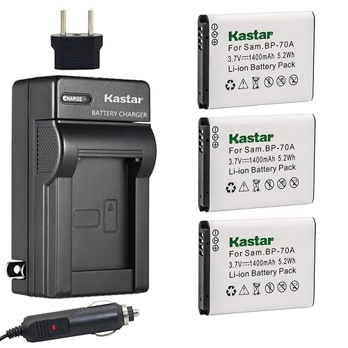 Kastar Battery 3X + Charger for Samsung BP-70A BP70A ST90 ST95 ST100 ST150F ST700 ST6500 SL50 SL600 SL605 SL630 WB30F WB35F WB50F ES70 ES80 MV800