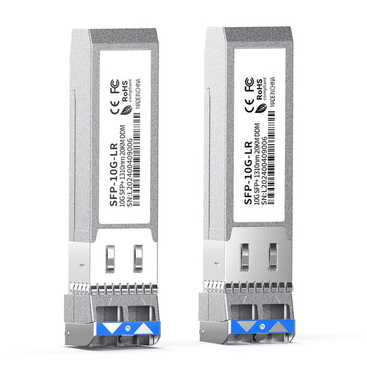2Pack SFP+ LC 10GBase-LR Transceiver - 10G Single Mode Module, Compatible with Cisco SFP-10G-LR, Ubiquiti UF-SM-10G, Meraki, Mikrotik, Netgear, Aruba