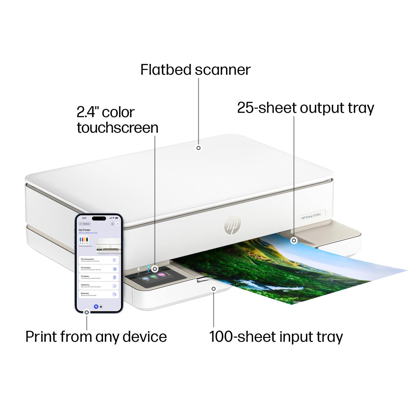 HP Envy 6155e Wireless All-in-One Color Inkjet Printer, Portobello, Print, scan, copy, Duplex printing Best-for-home, 3 month Instant Ink trial