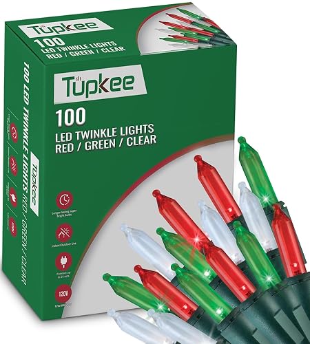 Christmas LED Random Twinkle Lights - 16 of 100 Bulbs Twinkle - LED Red, Green, and Cool White Christmas Tree Lights - Indoor Outdoor - 24.75 Feet