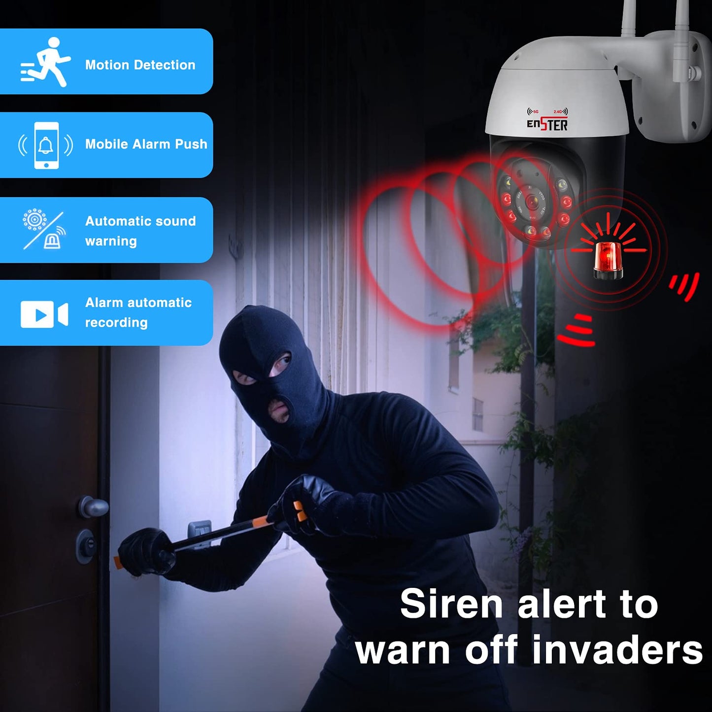 ENSTER 5G Security Camera Outdoor, 5MP PTZ WiFi Camera for Home Security Full Metal, Human Detection, Onvif RTSP Camera Auto Tracking, Color Night