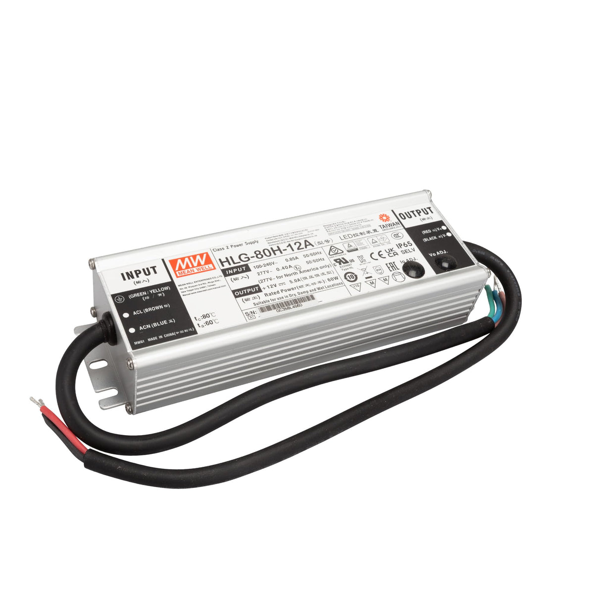 MEAN WELL HLG-80H-12A LED Driver Single Output Switching Power Supply, A Model, 12 Volt, 5 Amp, 80 Watt