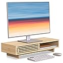 WELL WENG Monitor Stand Riser with Sliding Door, Computer Laptop Stand Desk Shelf Organizer with Storage (Natural Bamboo, 25 Inch)