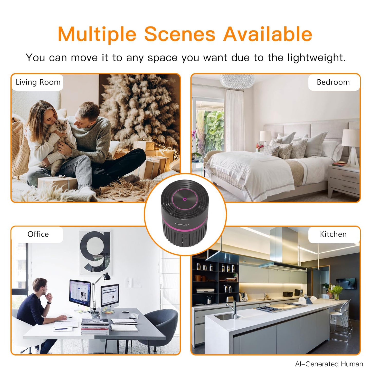 MEGAWISE Home Air Purifier, True HEPA, 6-Speed, for 215 sq ft