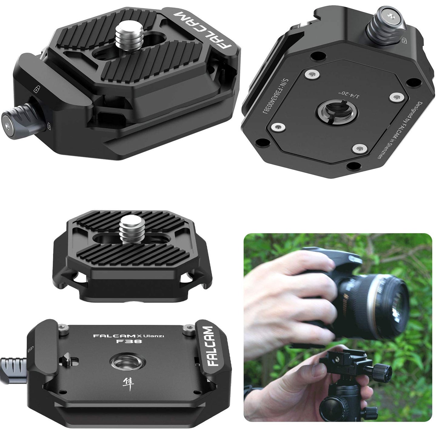 ULANZI F38 Camera Quick Release Plate w 1/4" to 3/8" Screw Thread, Quick Release System QR Plate Camera Tripod Mount Adapter for Sony Canon Monopod