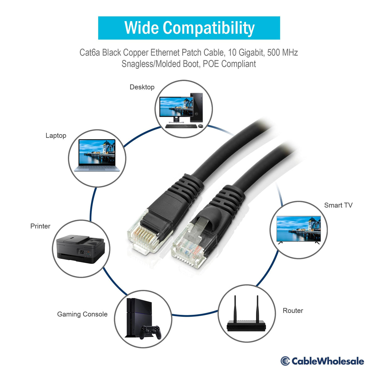 CableWholesale Cat6a UTP Ethernet Cable, 10 Gigabit, 500MHz, 35 ft, Black