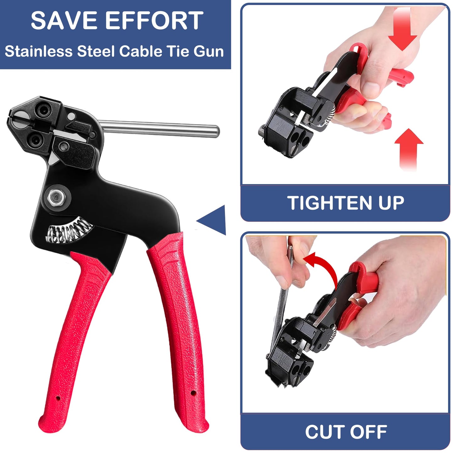Stainless Steel Cable Ties Gun Set with 300PCS Self-Locking Metal Zip Ties (100 Each of 7.8", 9.8", 11.8"), Heavy Duty Fastening Cutting and Release