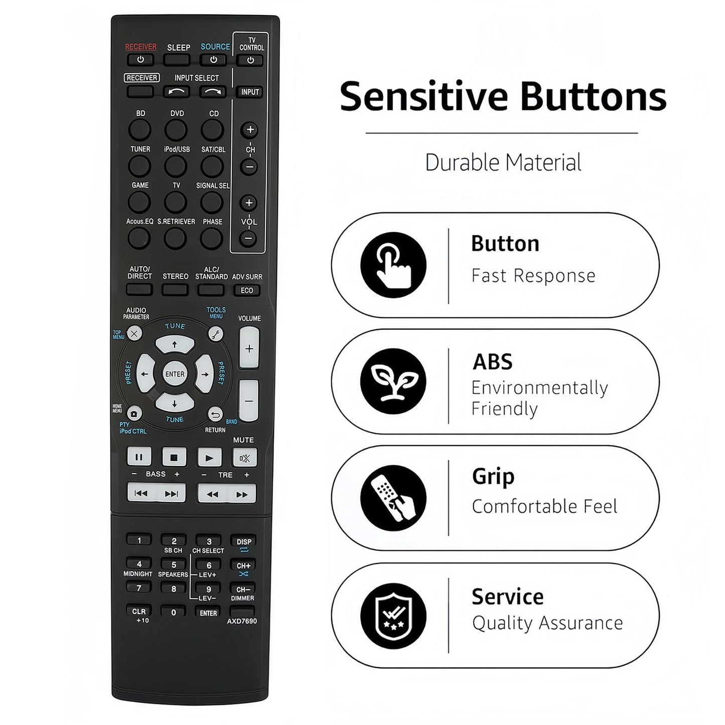 AXD7690 Replacement Remote Control Compatible for Pioneer AV Receiver HTP-072 VSX-324-K-P VSX-523 VSX-523-K VSX-524 VSX-524-K VSX-5231