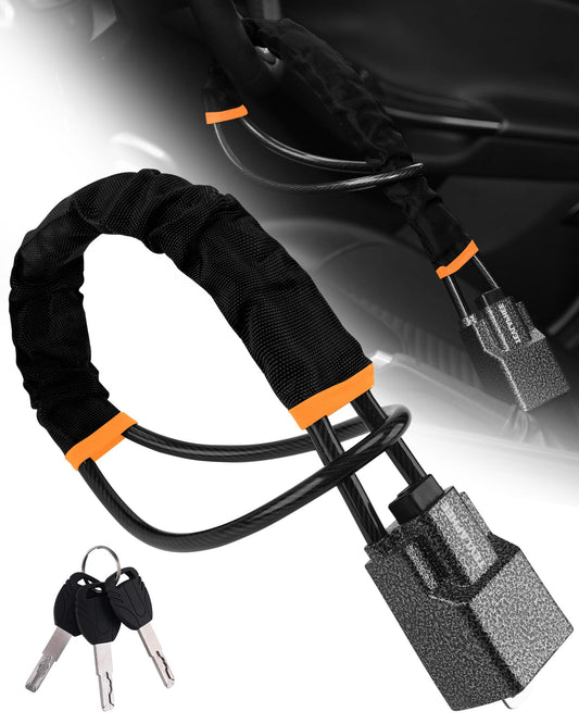 Tevlaphee Steering Wheel Lock Seat Belt Lock Universal Anti Theft Car Device Car Lock Car Theft Prevention with 3 Keys for Car Security Fit Most