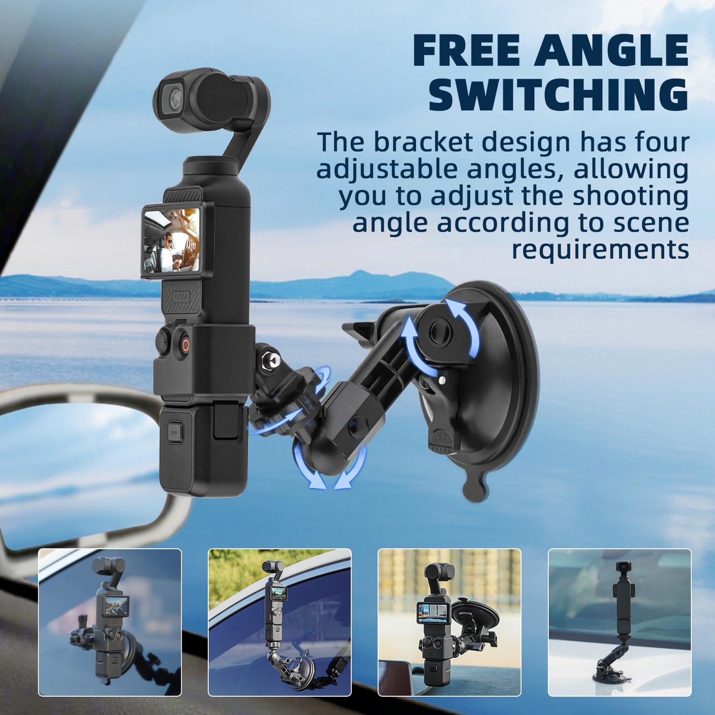 BRDRC Pocket 3 Suction Cup Mount, For Xtra Muse Car Windshield Window Dash Holder Kit with Expansion Adapter for Insta360 X4 X5 Go 3S for GoPro Max