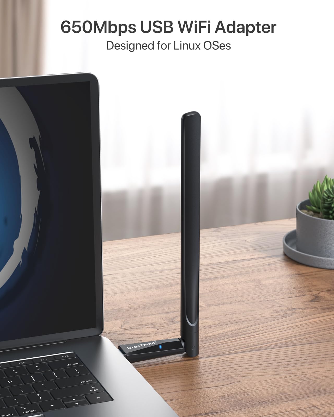 BrosTrend 650Mbps Linux Compatible WiFi Adapter Supports Kali Linux, Ubuntu, Mint, Debian, Kubuntu, Zorin, PureOS, Raspberry Pi 2+, Windows, Dual Band