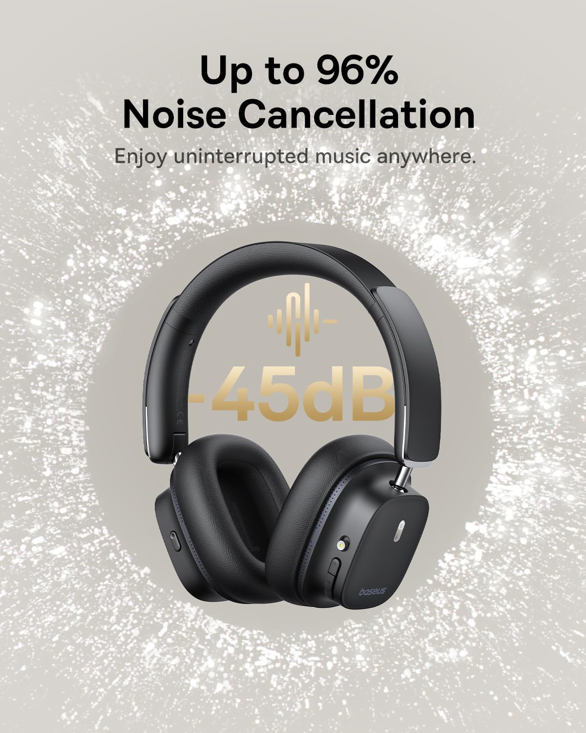 Baseus Bowie 30 Max Active Noise Cancelling Headphones, Head Tracking Spatial Audio, LDAC Hi-Res Wireless Sound, 65H Playtime, Comfort Fit, Clear…