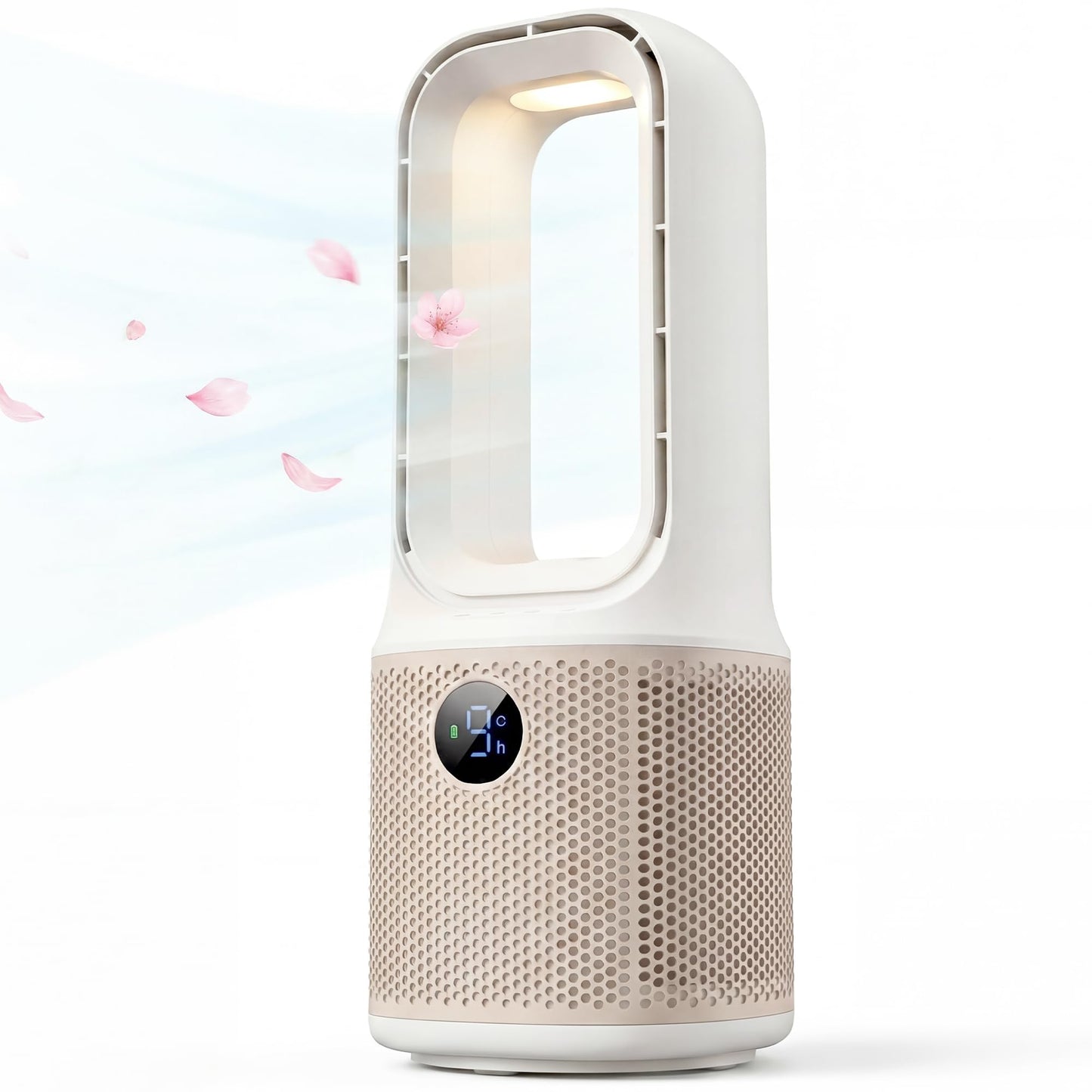 Bladeless Desk Fan, USB Rechargeable, Quiet, 9 Speeds, 60° Oscillation