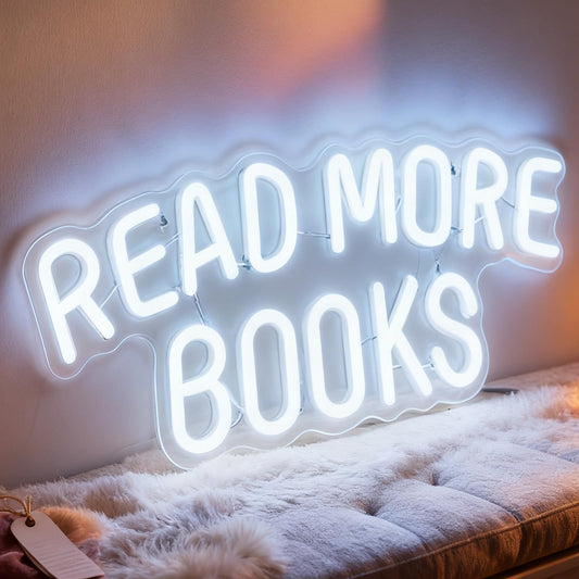 Read More Books Neon Sign, USB Powered Decorative Neon Light for Book Lover Gift Teens Bedroom Library Bookstore Reading Nook Wall Table Decor 15 x