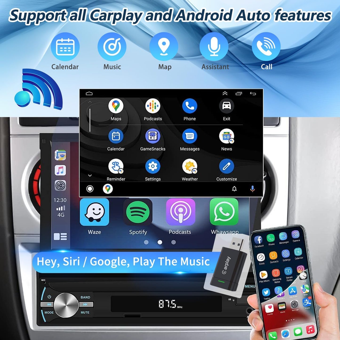 2026 Upgraded Wireless CarPlay Adapter for iPhone - Mini Wired to Wireless Dongle, Fast 5.8GHz WiFi & Bluetooth Connection, Plug & Play, Universal