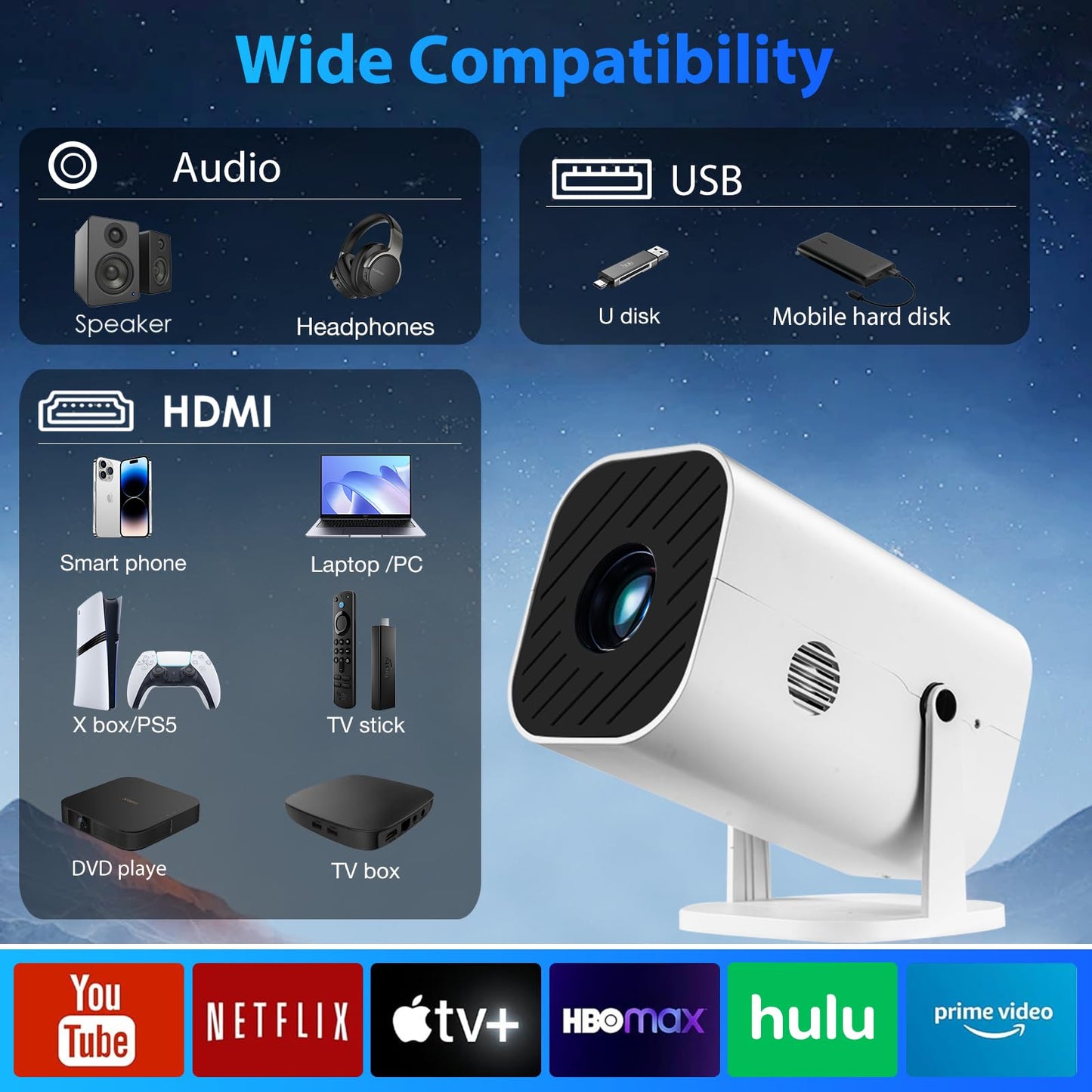 Mini Projector, Video Projector for Bedroom, Built-in Speaker And Bluetooth 5.3, Native 1080P, Compatible With 4K, Portable Room Rrojector (Mini