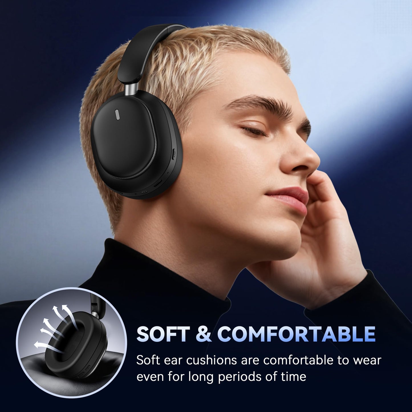 Pointcinco Hybrid Active Noise Cancelling Headphones, Over Ear Bluetooth 6.0 Wireless Headphones, 80H Playtime, Deep Bass, HiFi Stereo Sound