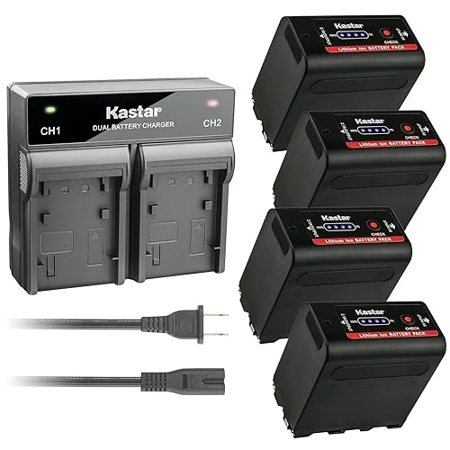 Kastar 4 Pack Battery and Dual Rapid Charger for Sony NP-F980 Pro NP-F960 Sony NP-F330 NP-F550 NP-F570 NP-F730 NP-F750 NP-F770 NP-F930 NP-F950 NP-F970