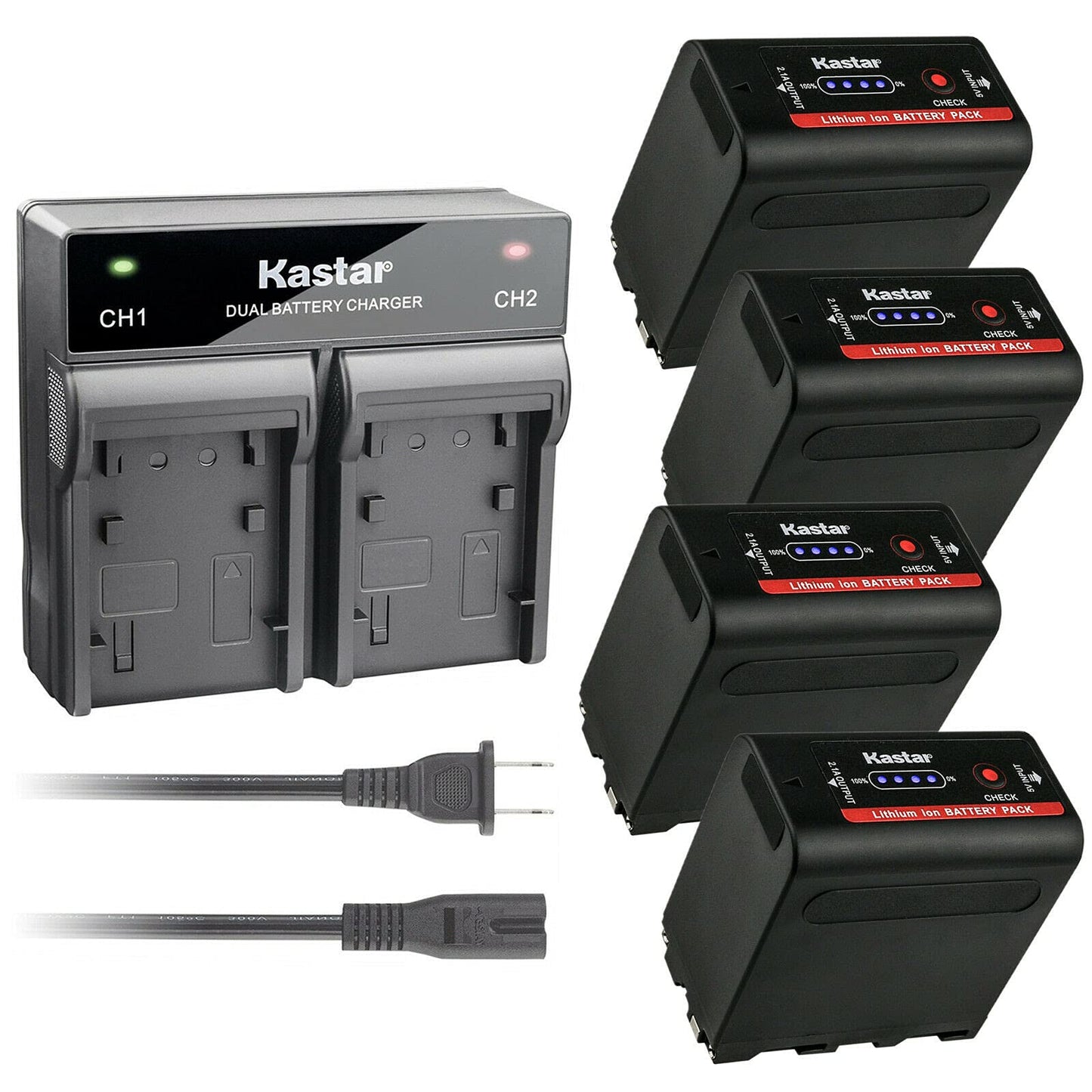 Kastar 4 Pack Battery and Dual Rapid Charger for Sony NP-F980 Pro NP-F960 Sony NP-F330 NP-F550 NP-F570 NP-F730 NP-F750 NP-F770 NP-F930 NP-F950 NP-F970