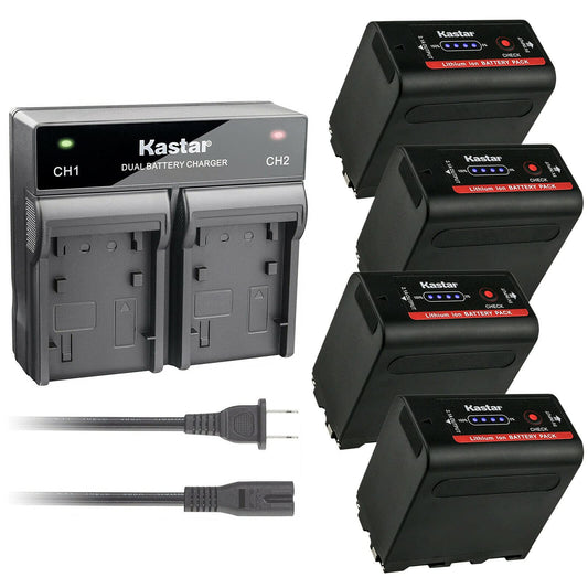 Kastar 4 Pack Battery and Dual Rapid Charger for Sony NP-F980 Pro NP-F960 Sony NP-F330 NP-F550 NP-F570 NP-F730 NP-F750 NP-F770 NP-F930 NP-F950 NP-F970
