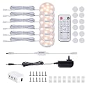 LED Dimmable Under Cabinet Lighting Kit,12V 6 Pack Wired Puck Lights with Remote Control, Plug in Under Counter Lighting Fixtures