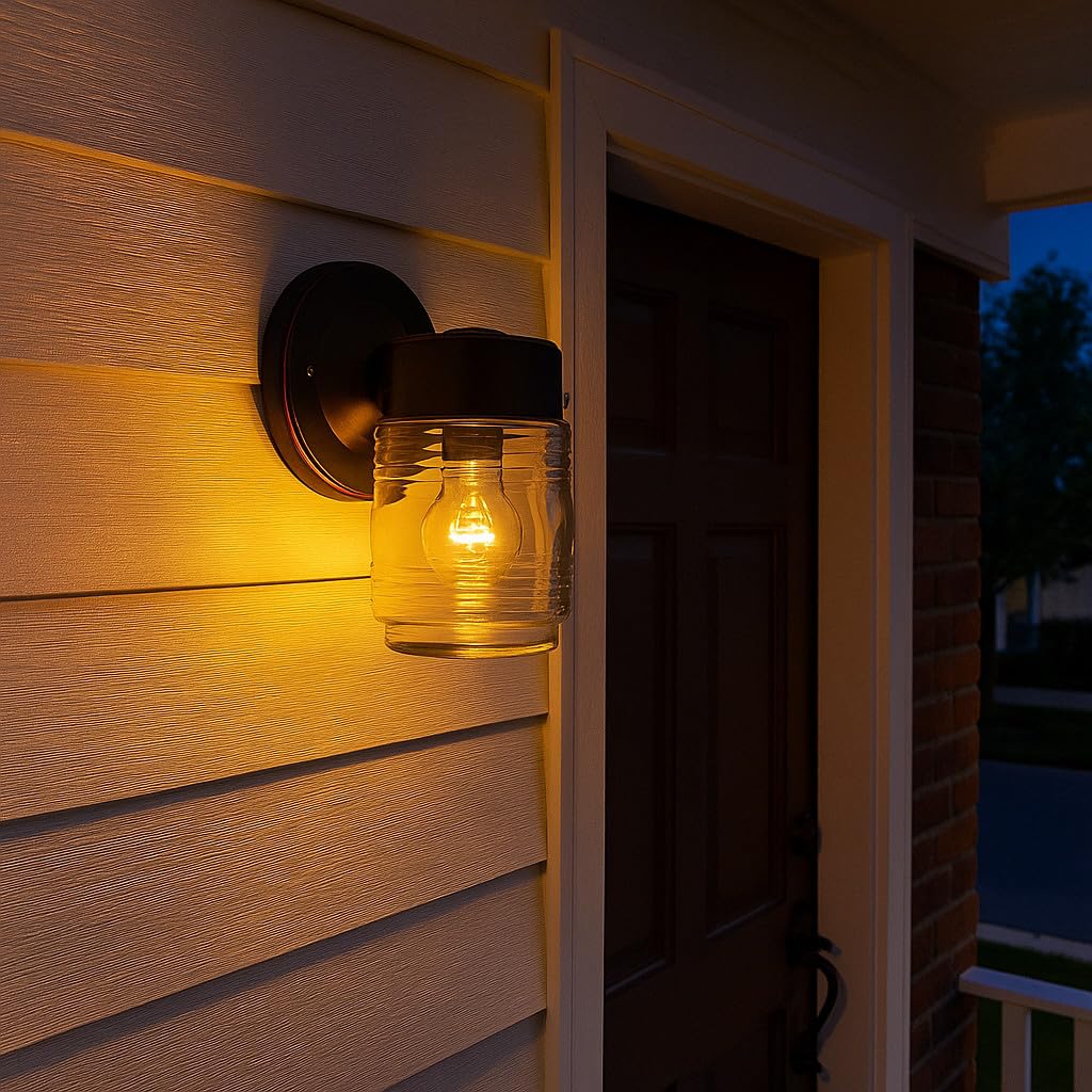 Design House Jelly Jar 1 Light Wall Light, Oil Rubbed Bronze, Outdoor Downlight, Clear Glass, Wet Rated, 7.5 in H x 4.5 in L x 5.25 in W, 60W Medium