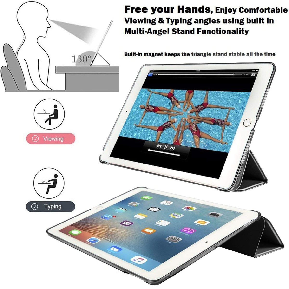 DuraSafe Cases for iPad PRO 9.7 Inch 2016 [ PRO 9.7 2016 ] A1673 A1674 A1675 MLMP2LL/A MM172LL/A MLMN2LL/A MLMW2LL/A Trifold Hard Smart PC Translucent
