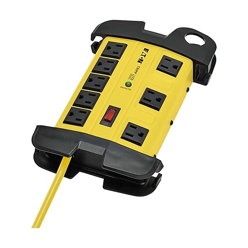 Tripp Lite Eaton TLM825SA Heavy Duty Power Strip with Surge Protection, 8 Outlets, 3900 Joules, Yellow Metal Housing, 25ft Cord, Keyhole Mounting