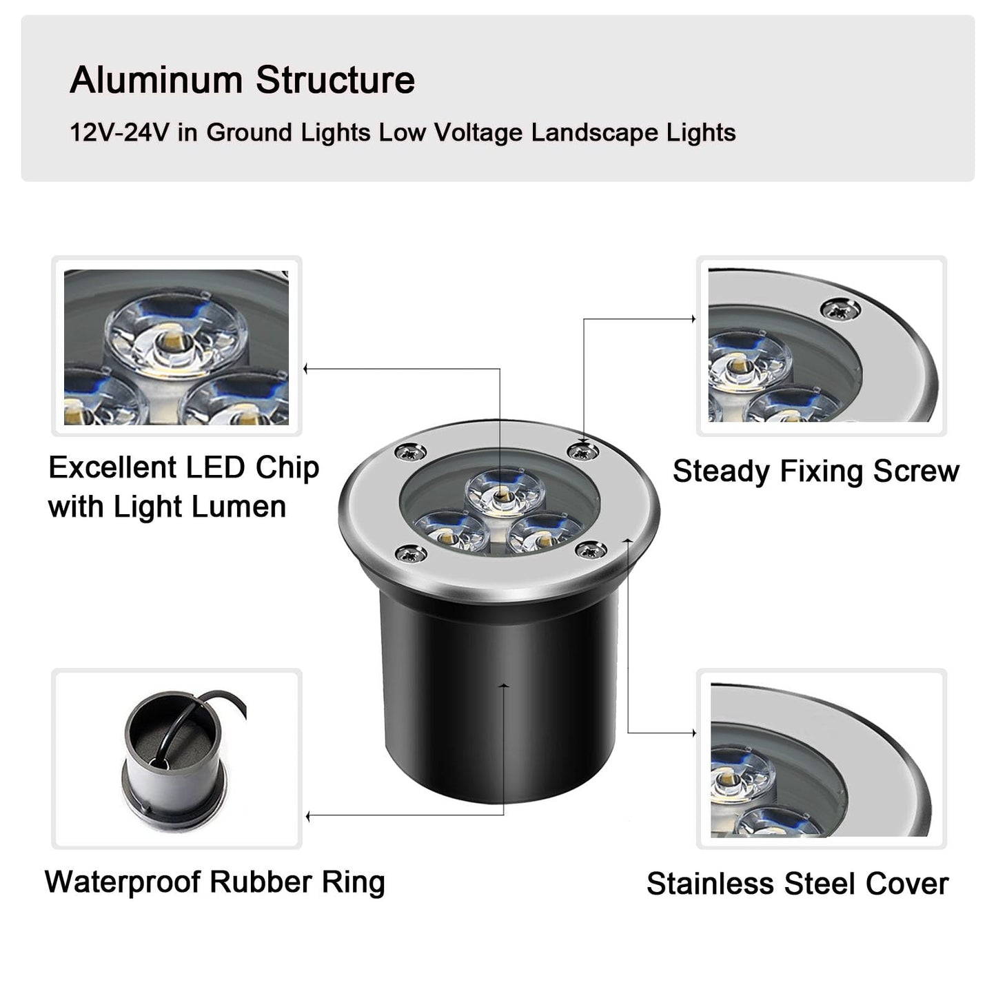 AHSELLUS Low Voltage In-ground Lights LED Well Light Landscape Light with Connectors 3W 12V 24V Waterproof IP67 Pathway Lights Outdoor spotlights