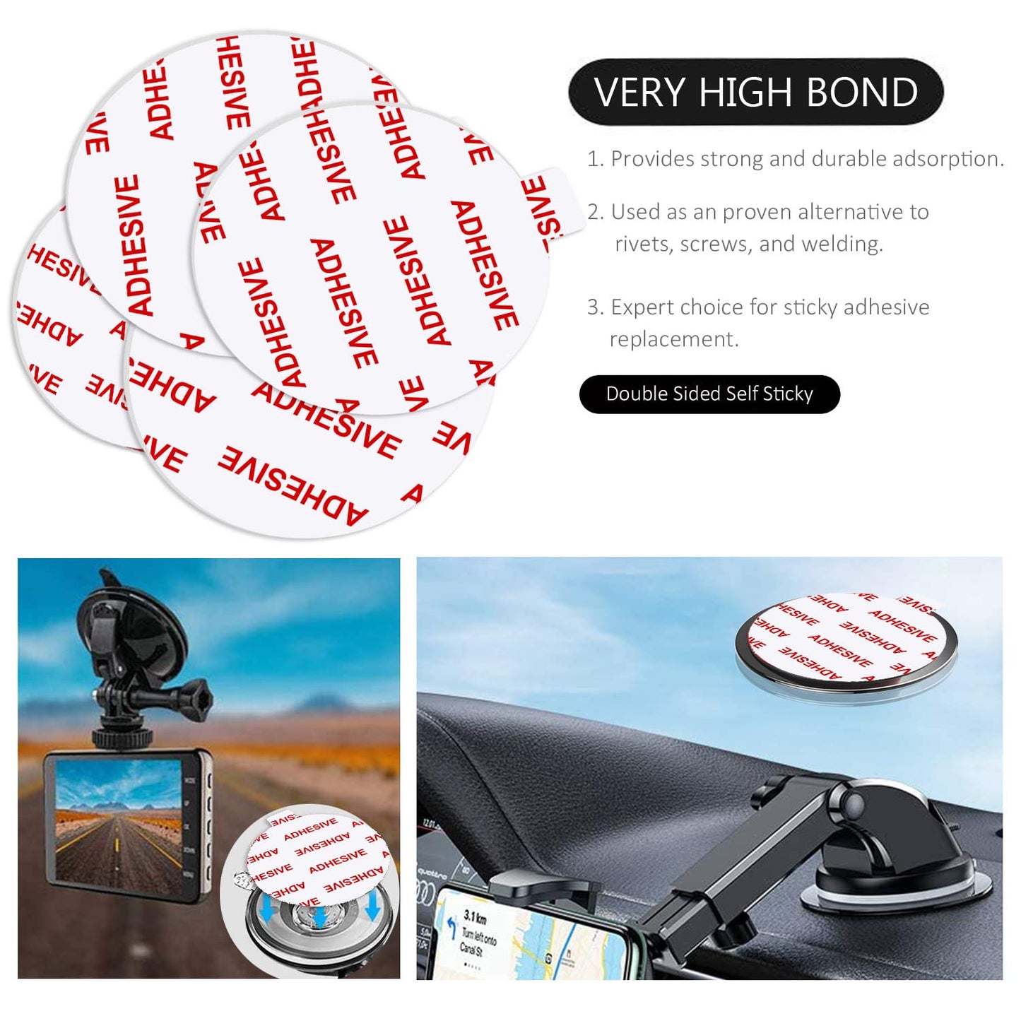 AZXYI 6 Pcs Clear Adhesive Replacement for Suction Cup Dashboard Phone Mount - Easy to Use, High Bond, Peels Off Without Leaving Residue