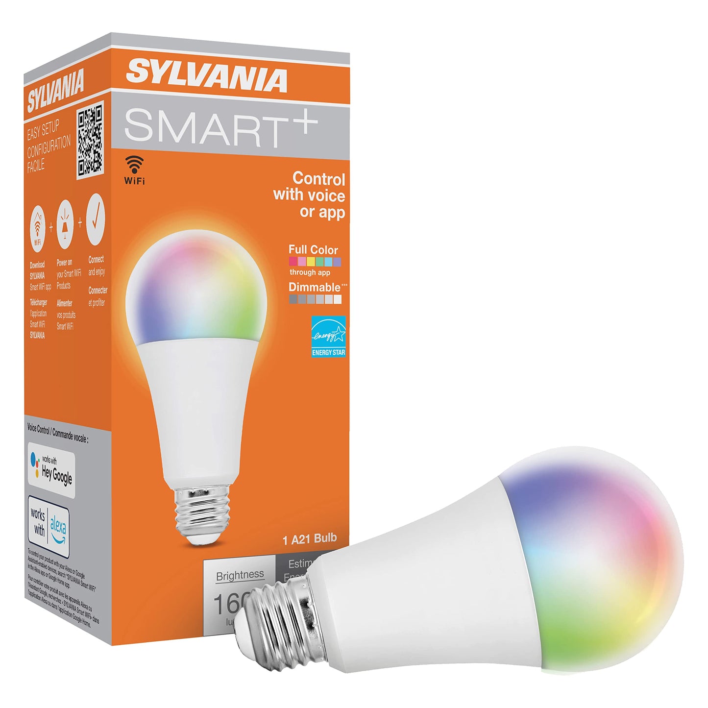 Sylvania WiFi LED Smart Light Bulb, 14.5W, Full Color and Tunable White A21, Dimmable, for Alexa, Siri Shortcuts, and Google Home Only - 1 Pack