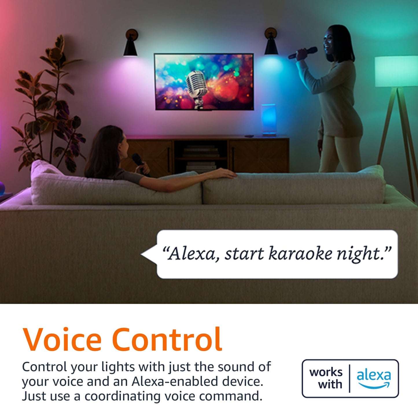Amazon Basics Smart A19 LED Light Bulb, Color Changing, 9W (60W Equivalent), 800LM, Works with Alexa Only, WiFi 2.4 GHz, No Hub Required, Mood