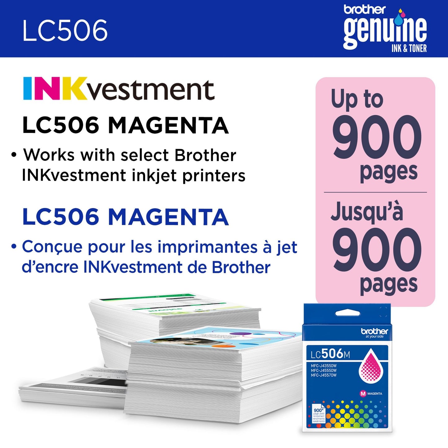 Brother Genuine LC506M Standard Yield Magenta Ink Cartridge (for use INKvestment 4355, 4555, and 4557 Printers)