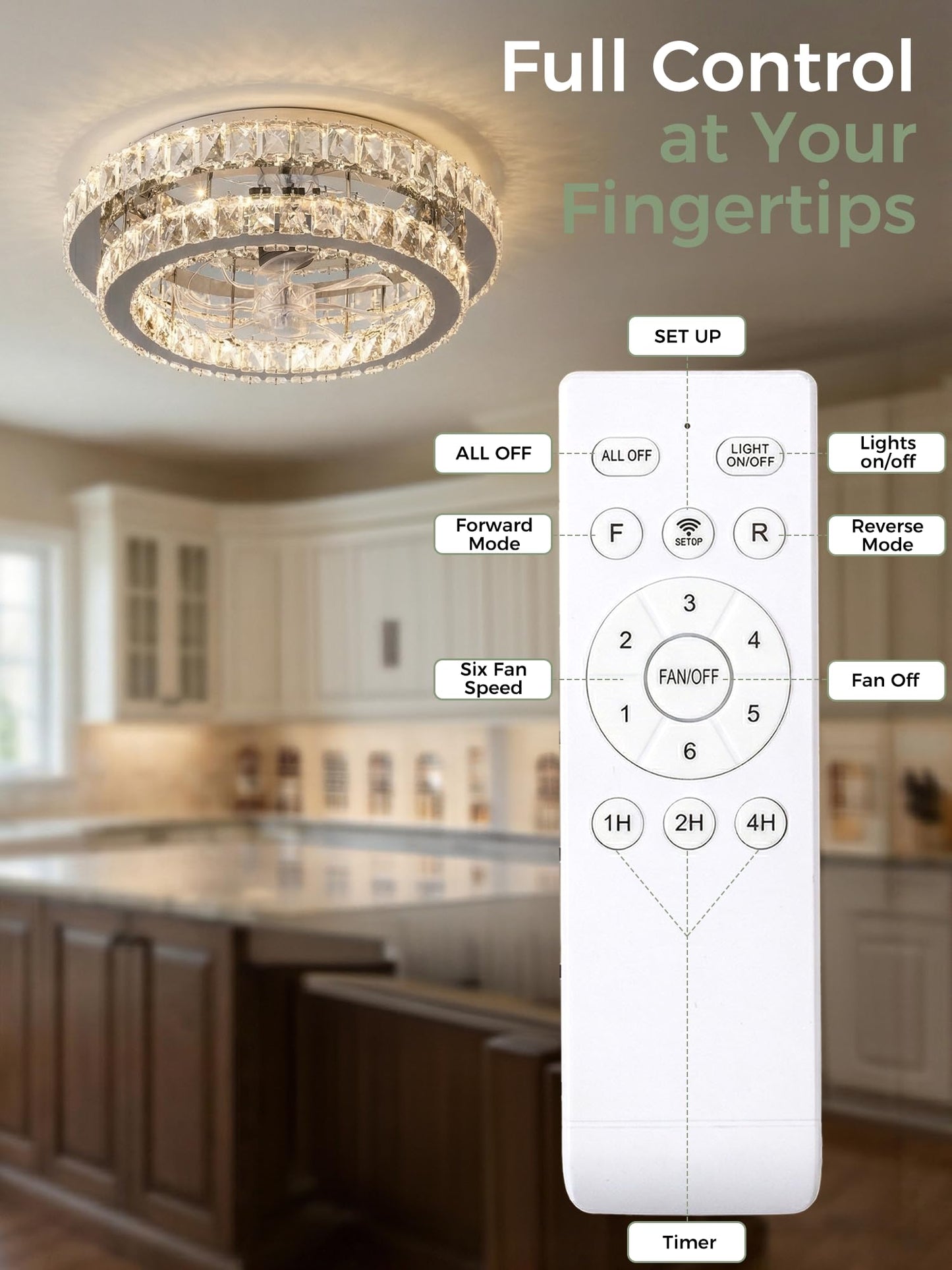 Buudyold Ceiling Fan with Lights and Remote, 20" Chrome Fandelier
