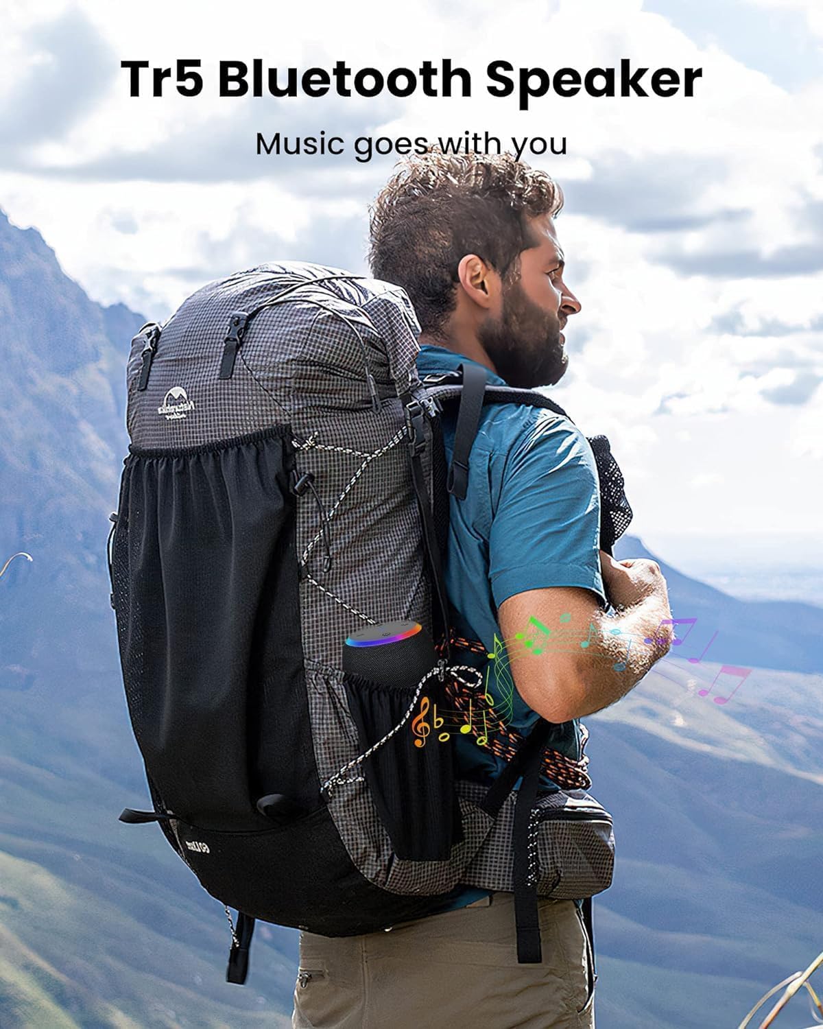 ZICOROOP Bluetooth Speaker, Portable Wireless Bluetooth 5.3, 15W Clear Bass, IPX6 Waterproof, LED Lights, AUX/TF/USB, Dual TWS Pairing, 12H Playtime