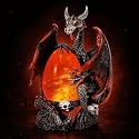Fire Dragon Glitter Globe Statue, 11.75 Inch Dragon Egg Night Light with Skull Base, 6 Hours Timer, Battery Operated Horror Decor for Home, Halloween