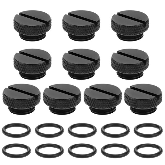 QWORK G1/4" Water Cooling Plug Fittings, 10 Pcs Water Lock with O-Ring for PC Computer Cooling Systems, Black