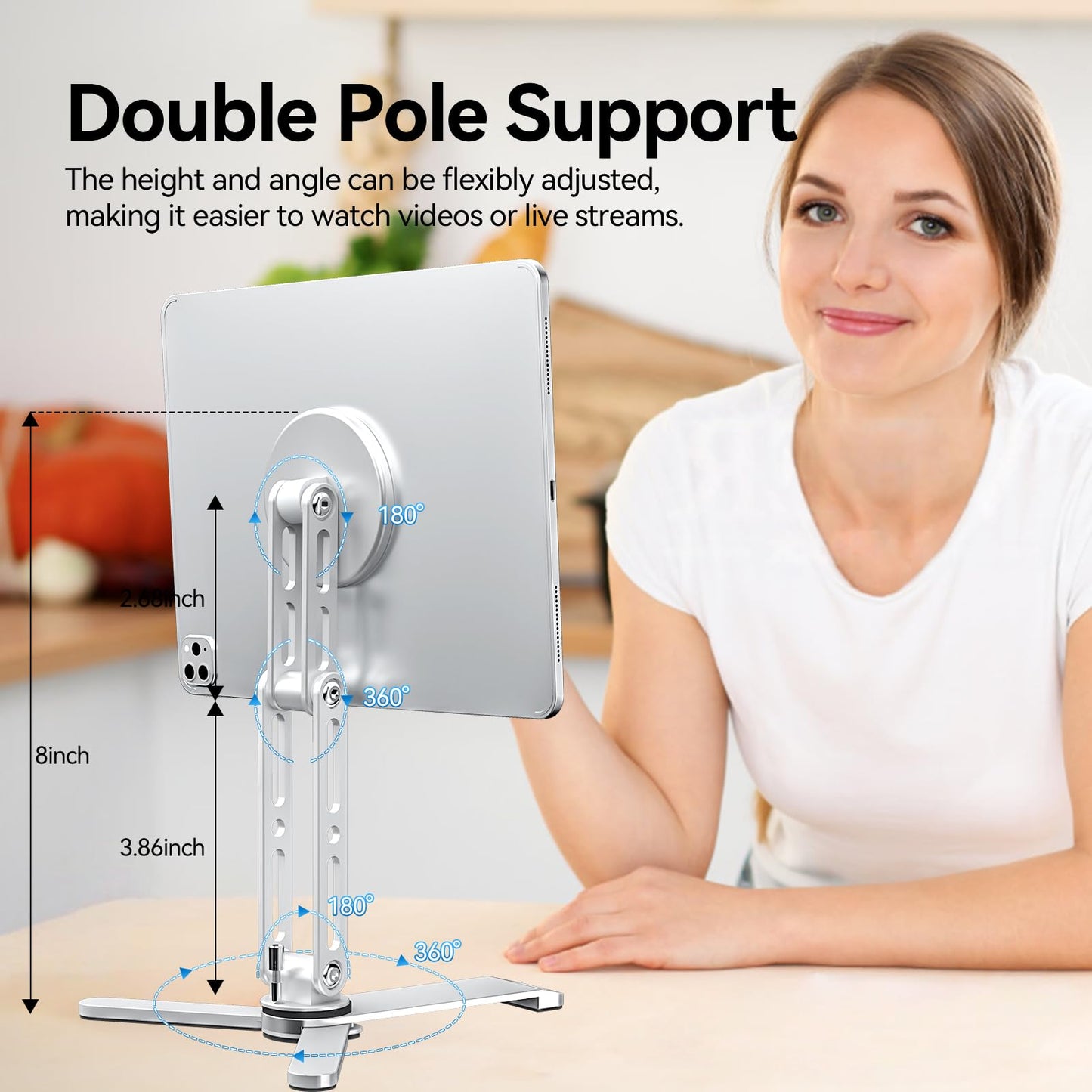 Eupterosaur Magnetic Phone Tripod Stand with Anti Slip Silicone,Height Adjustable,360° Rotating Phone Holder,Portable Tablet Stand,Foldable ipad